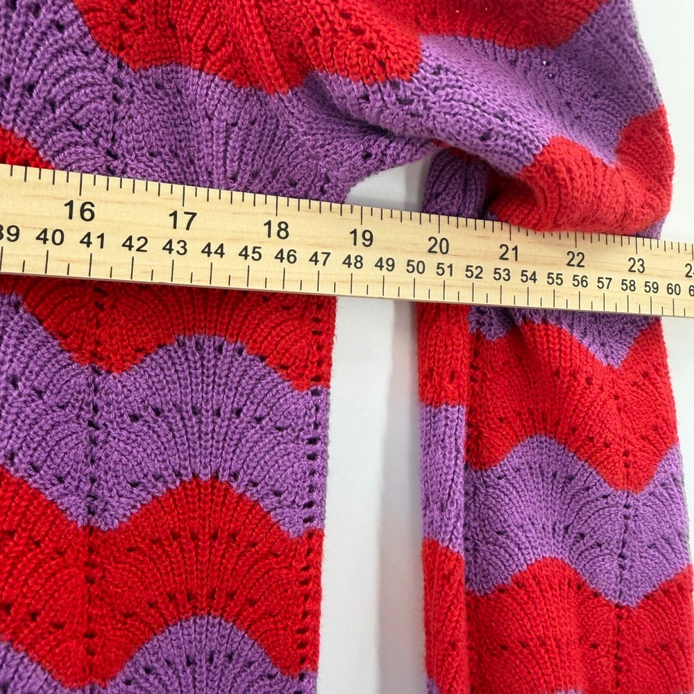Ann Taylor Red Purple Wavy Chevron Pointelle Knit Sweater Womens Medium NWT - Picture 7 of 13